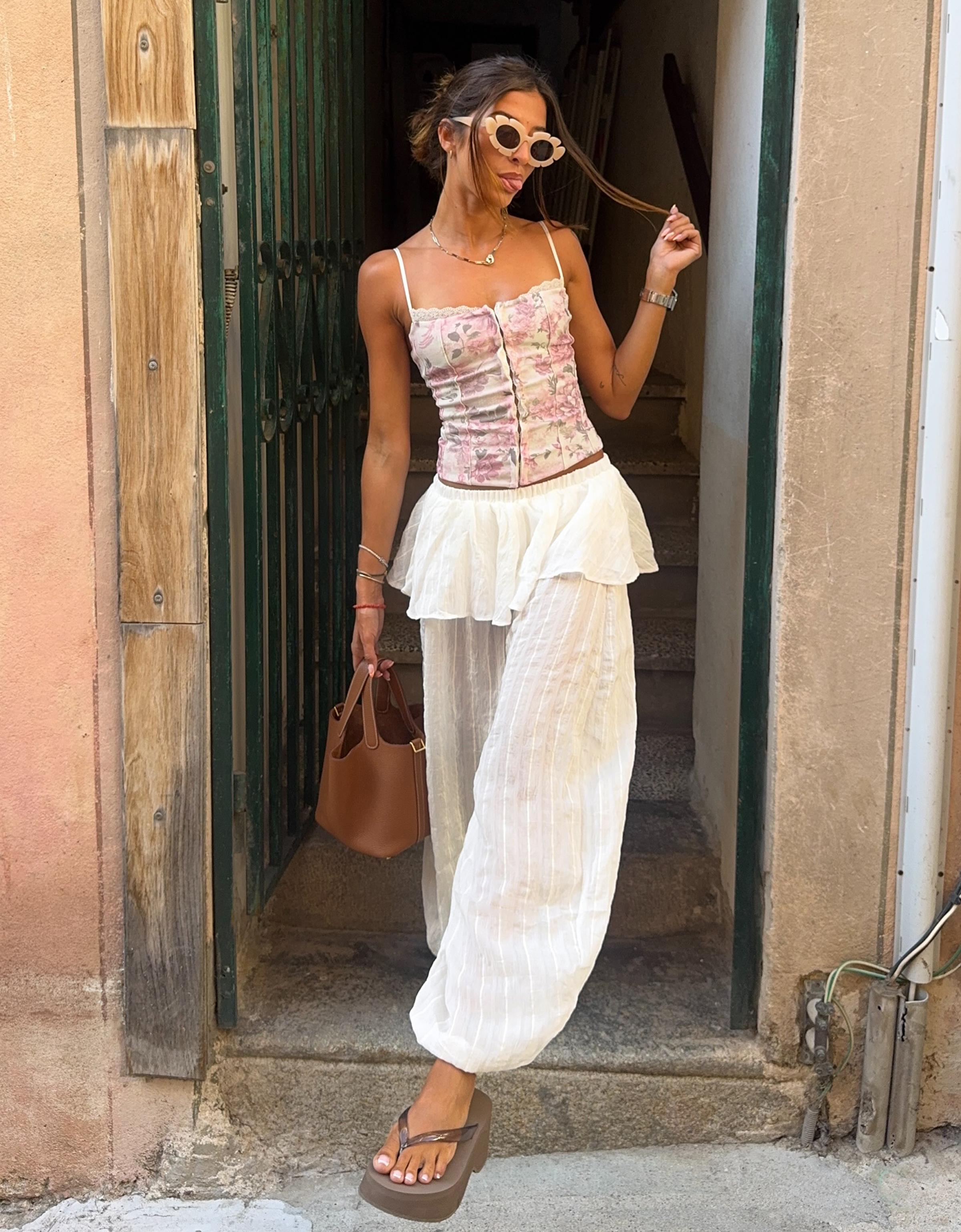 Sarouel trousers with peplum waist — Off white
