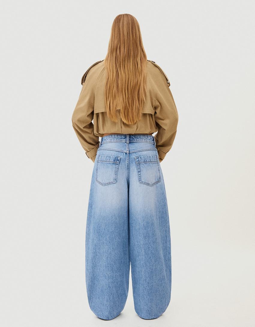 TRAPERICE ŠIROKIH NOGAVICA NISKOG STRUKA S GUMBIMA-Isprana plava