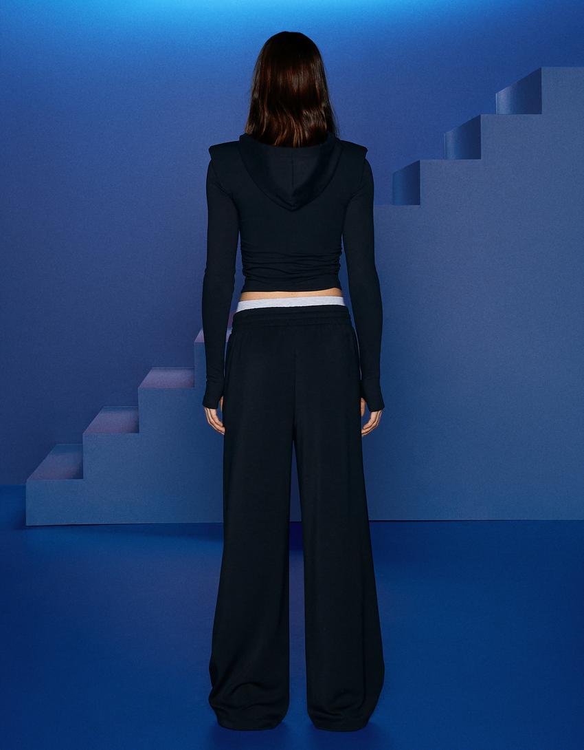 Soft touch wide-leg trousers-Black-2