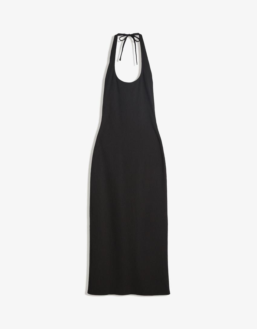 Textured midi dress-Black