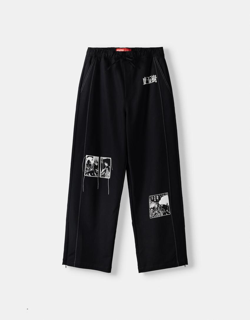 Pantalon Junji Ito Collection wide leg broderie-Noir-4