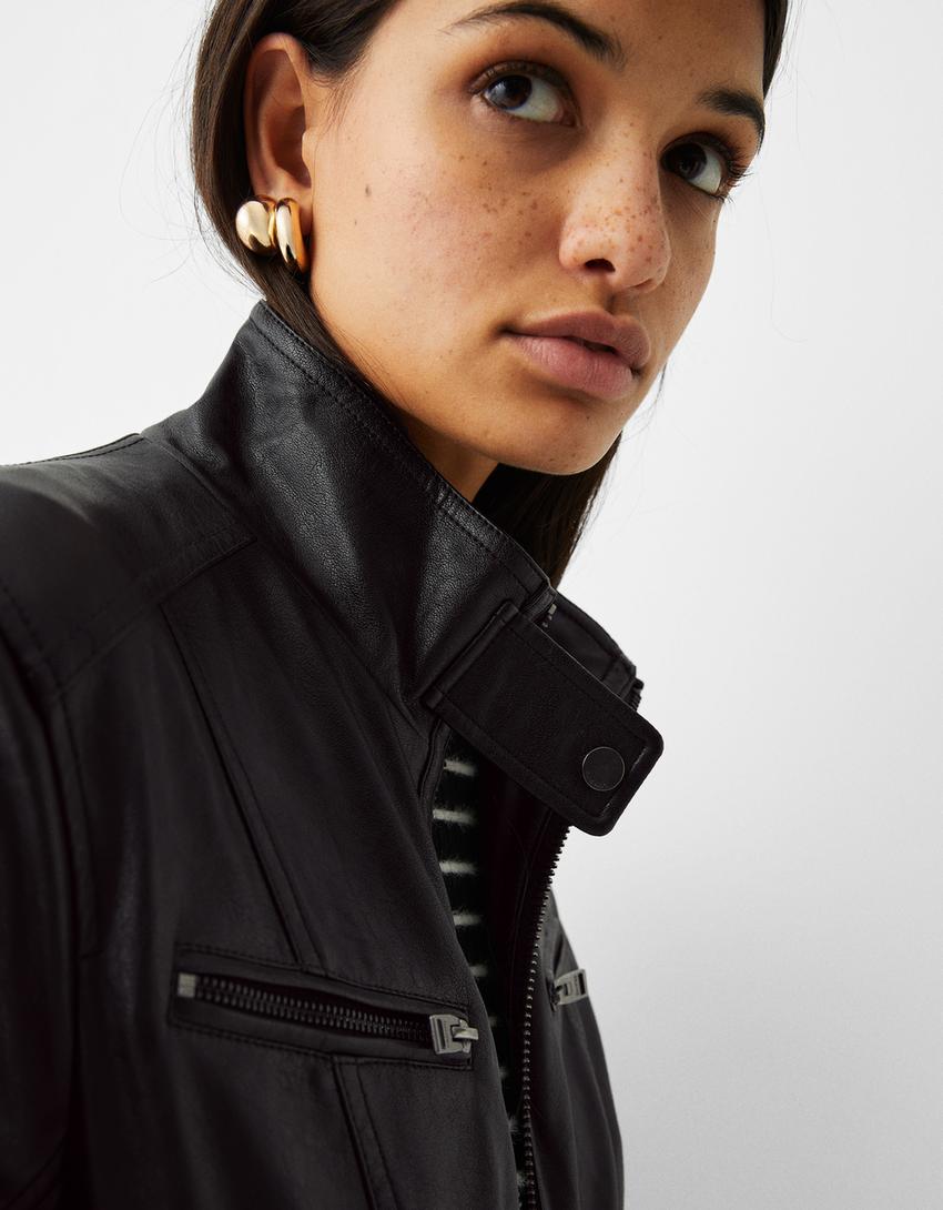 Faux leather jacket-Black