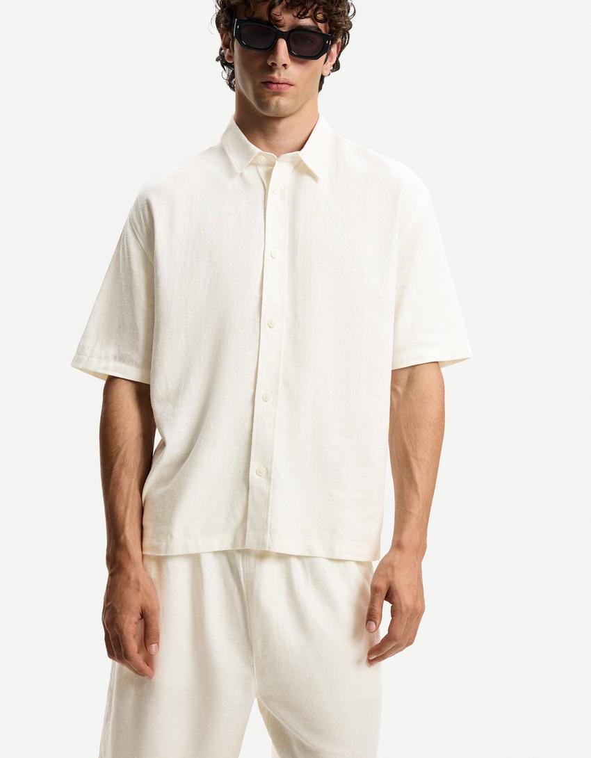Short sleeve linen blend shirt Men Bershka