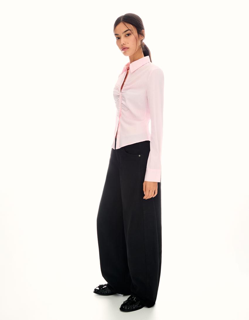 Chemise ajustée fendue-Rose-2
