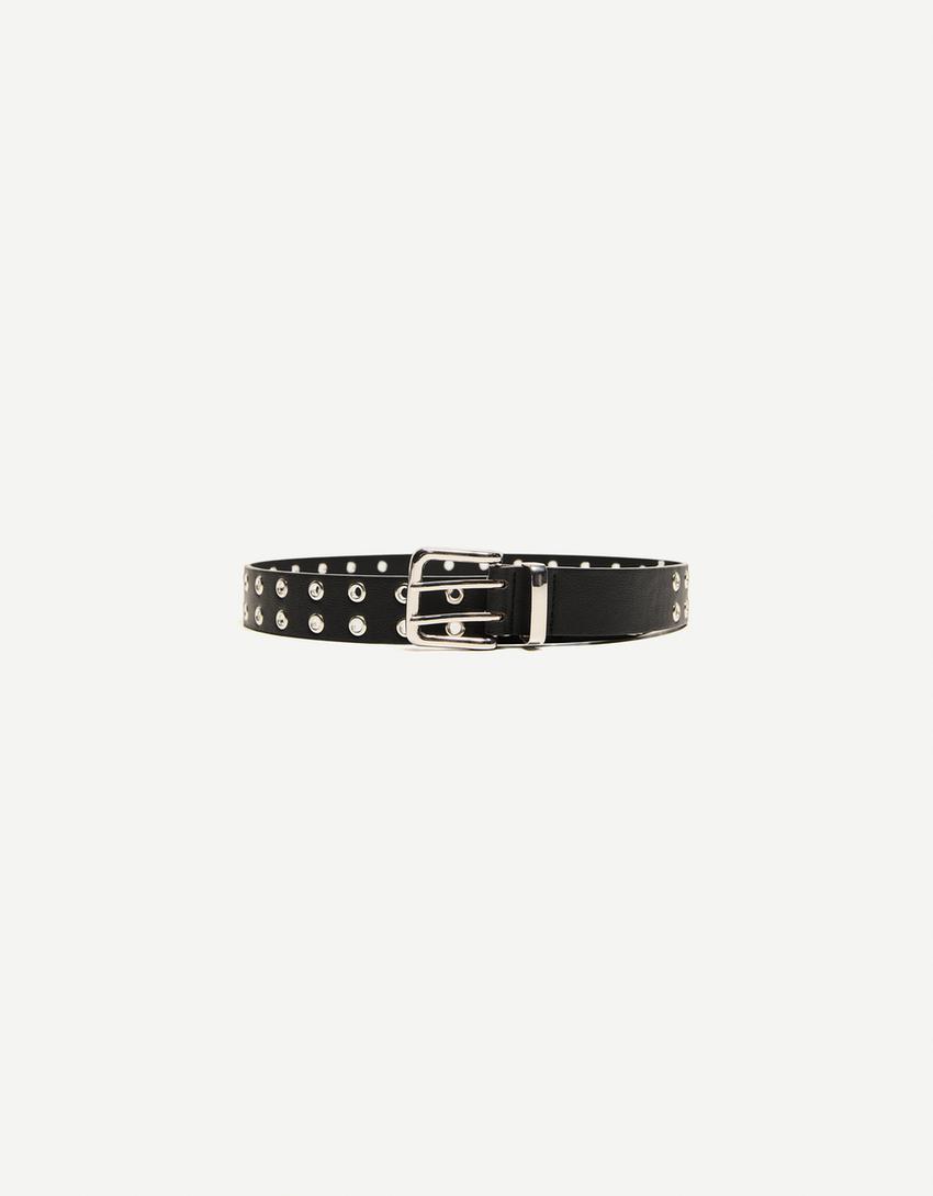 Ceinture similicuir œillets-Noir
