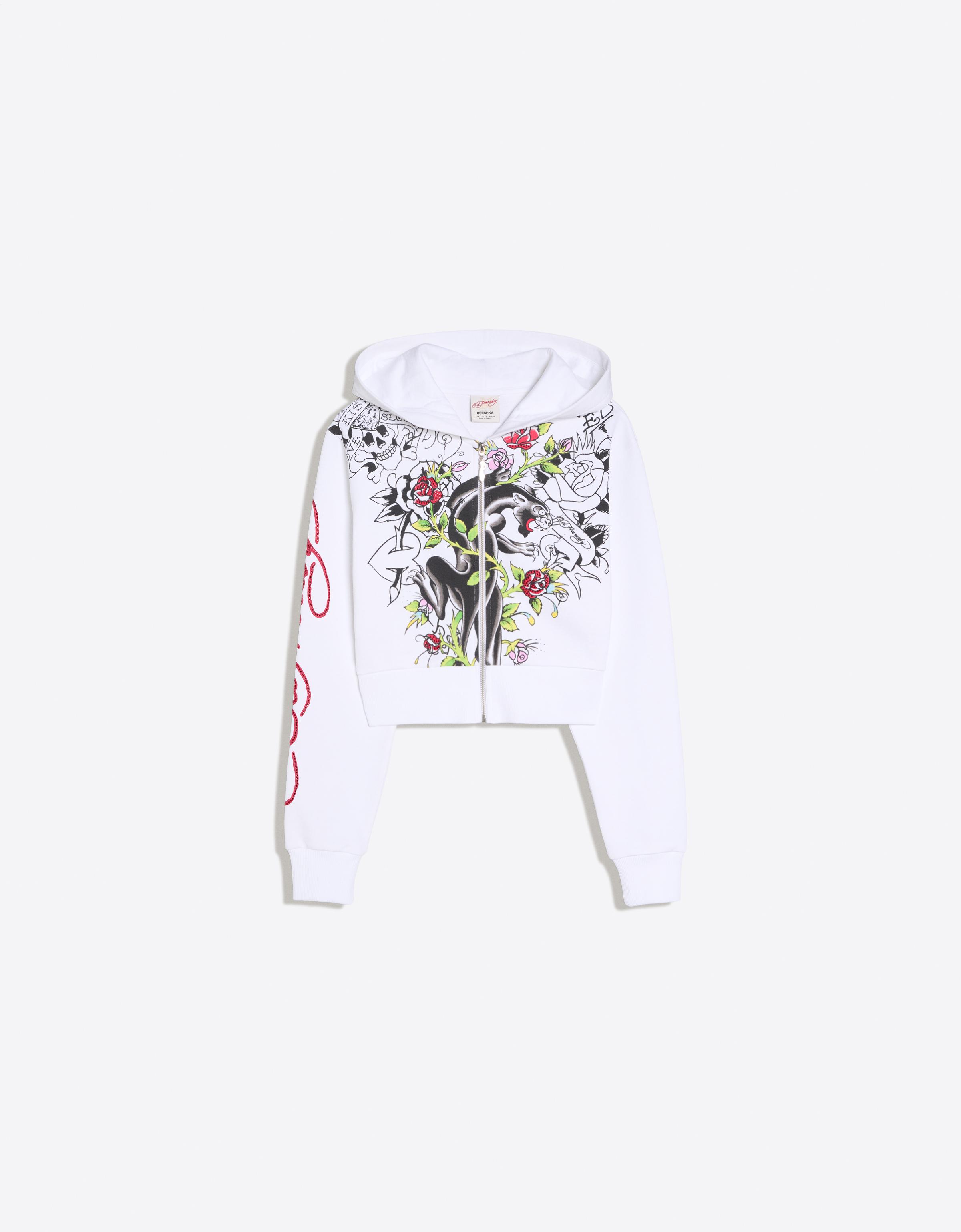 ED HARDY X BERSHKA printed hoodie — Off white