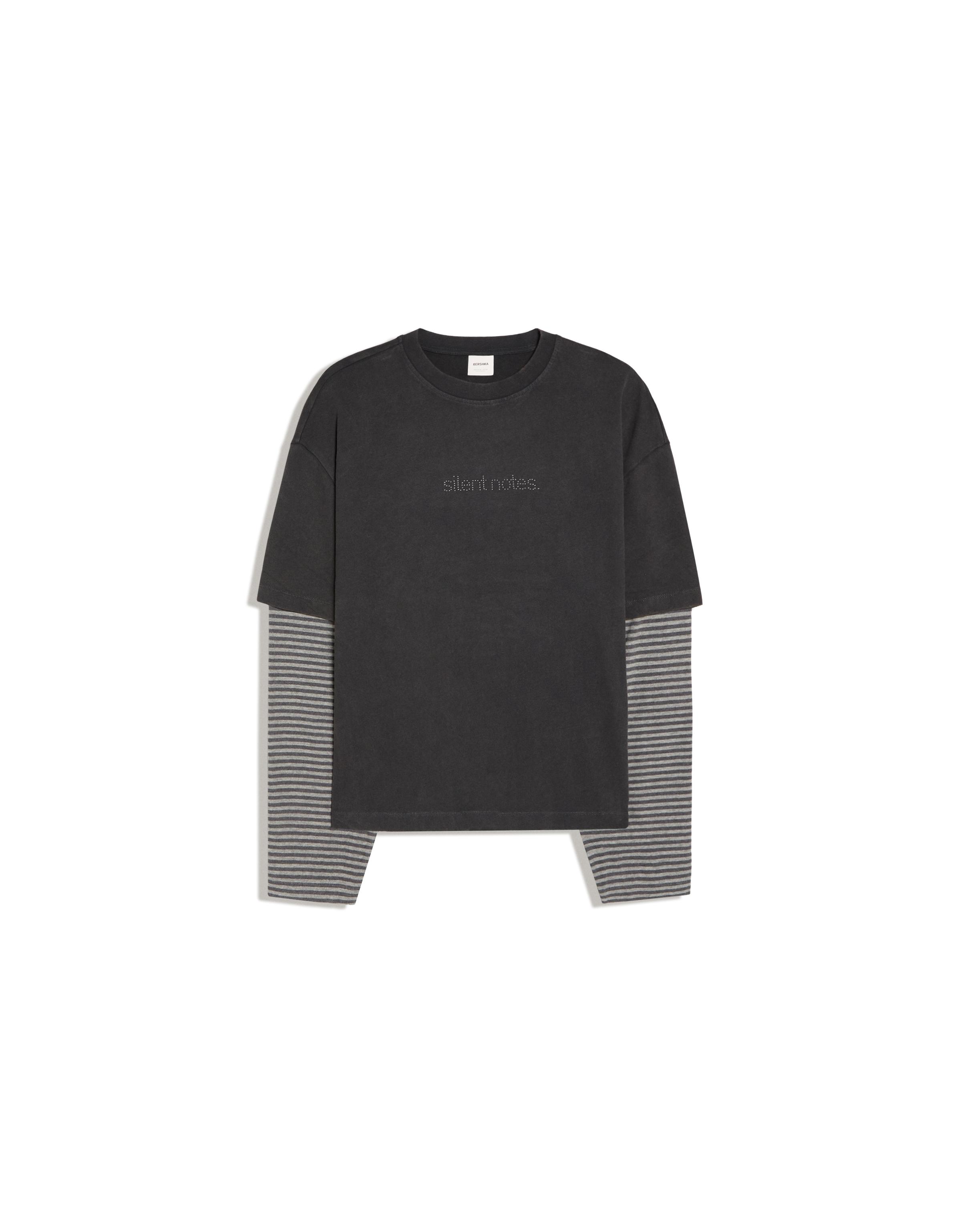 Double-sleeve stud T-shirt — Grey
