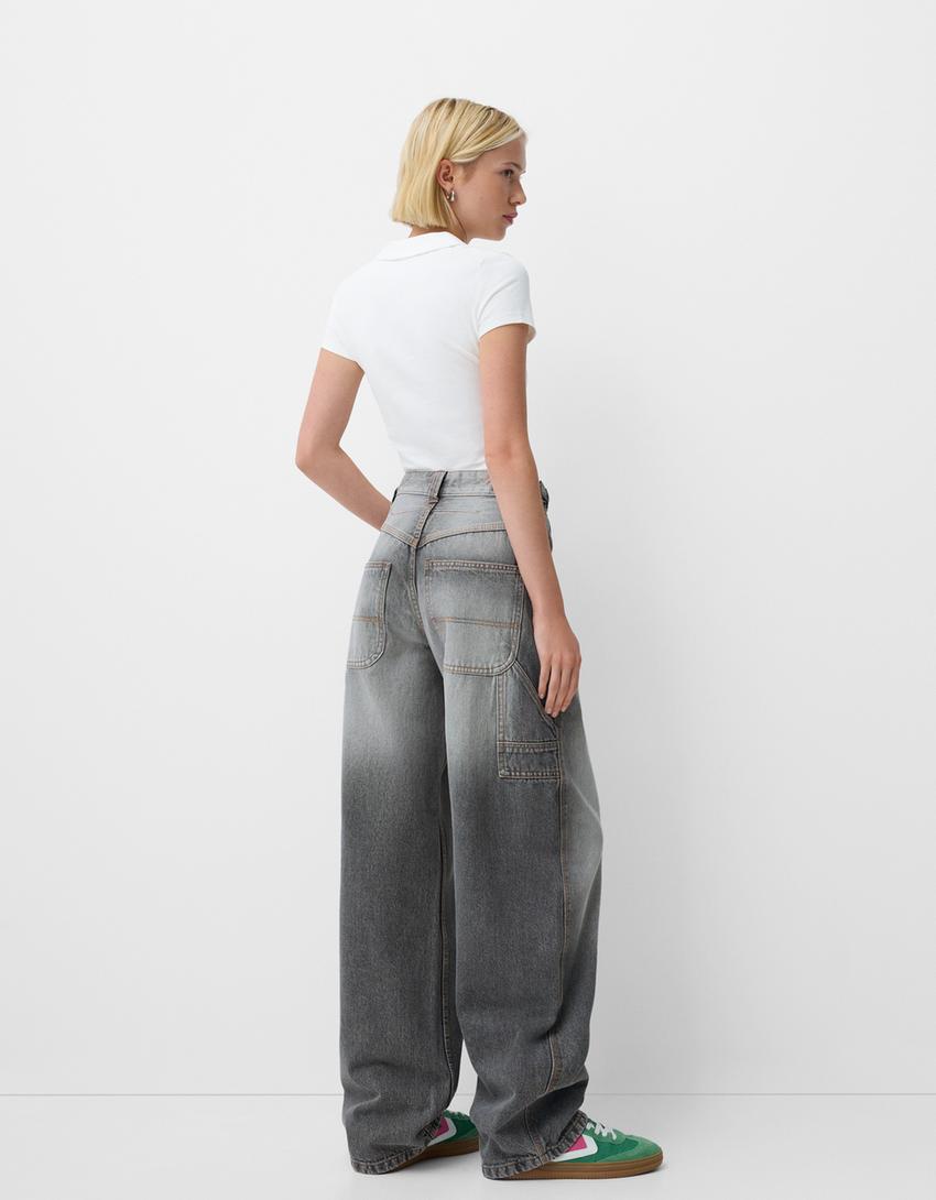 Adjustable balloon fit carpenter jeans-Grey