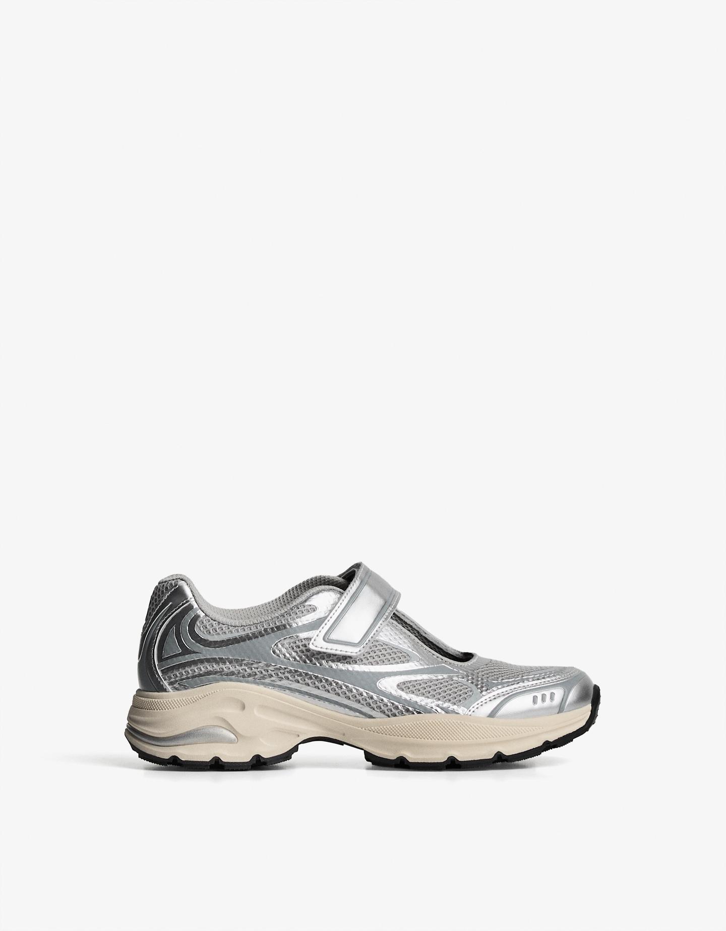 Bershka buty sportowe mary jane srebrny