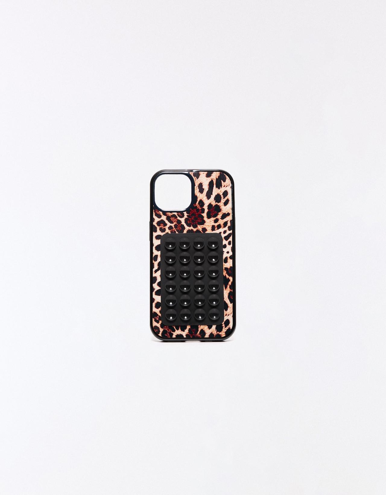 iPhone mobile phone case with animal print and suction cups — Black