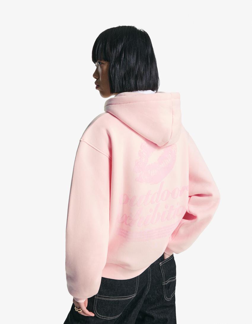 Baskılı kapüşonlu jarse-Pembe-2