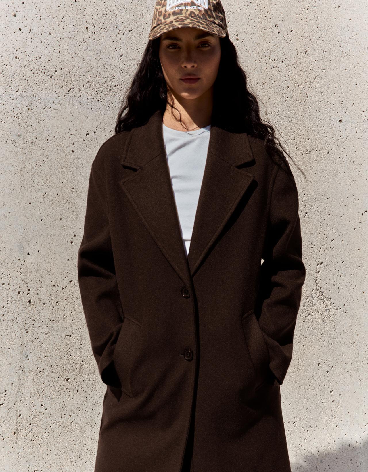 Soft-touch long coat — Brown