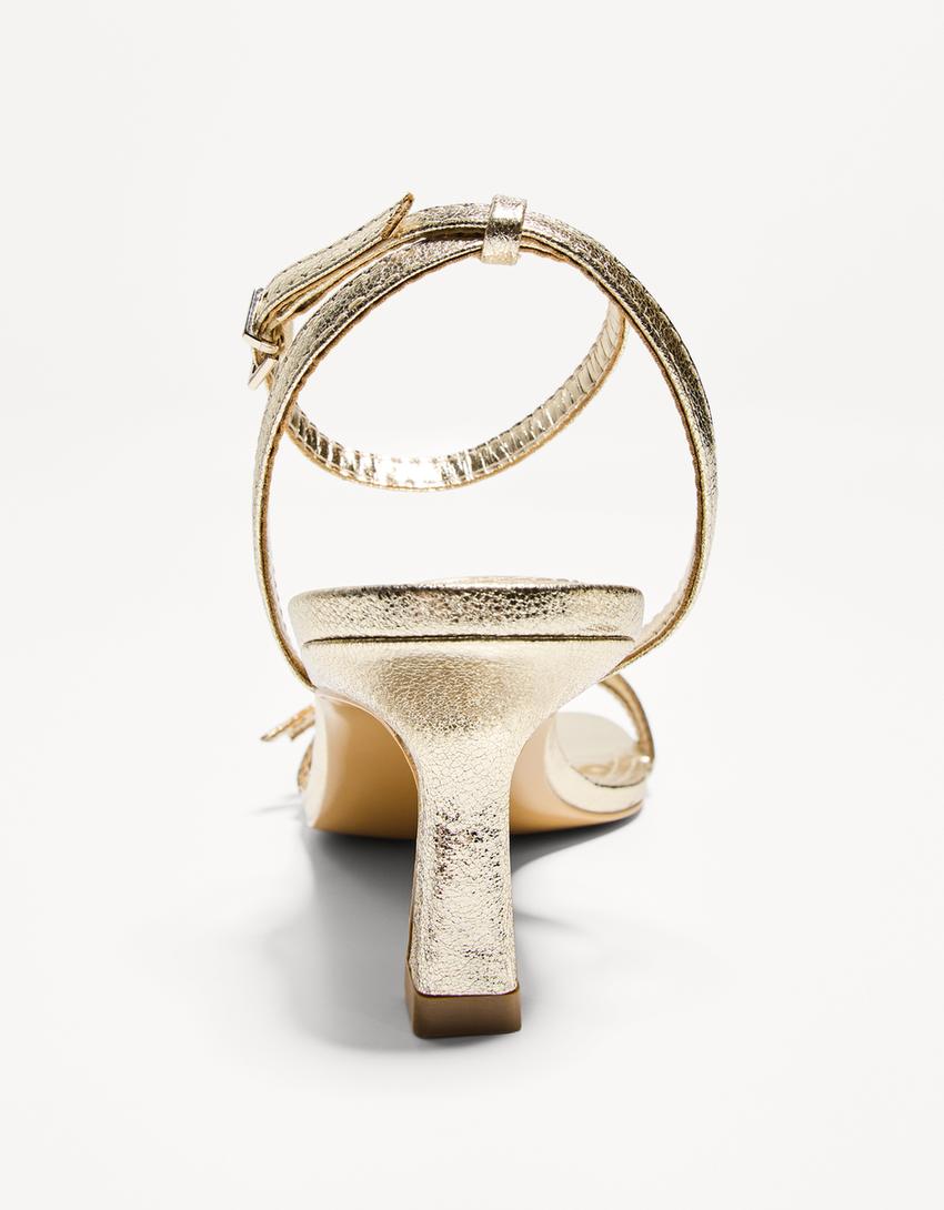 Sandales talon brides boucle de cheville-Or-1