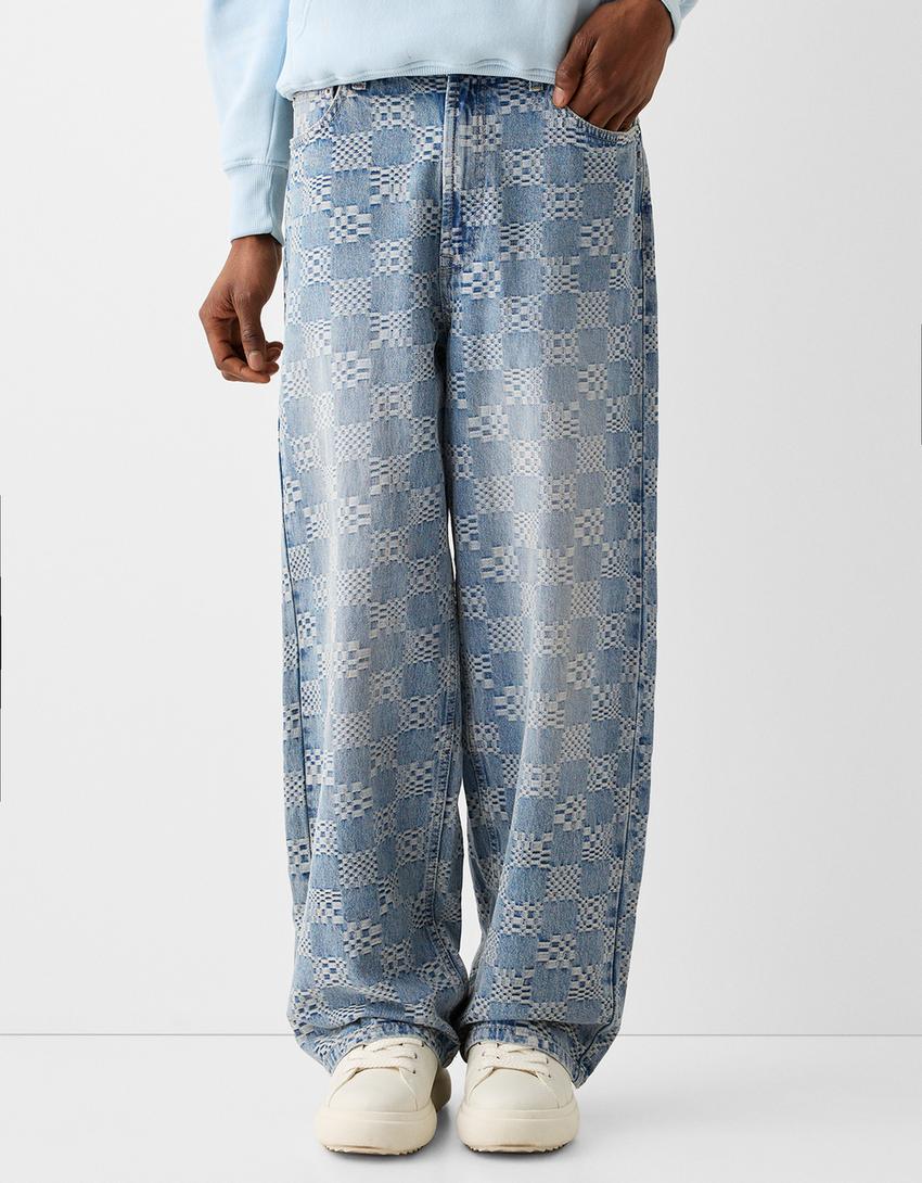 Jeans super baggy jacquard-Azul lavado-1