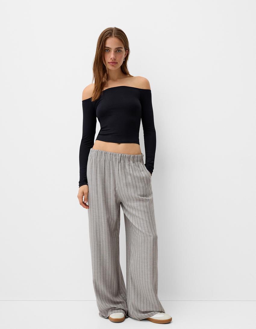 Wide-leg trousers-Grey-0