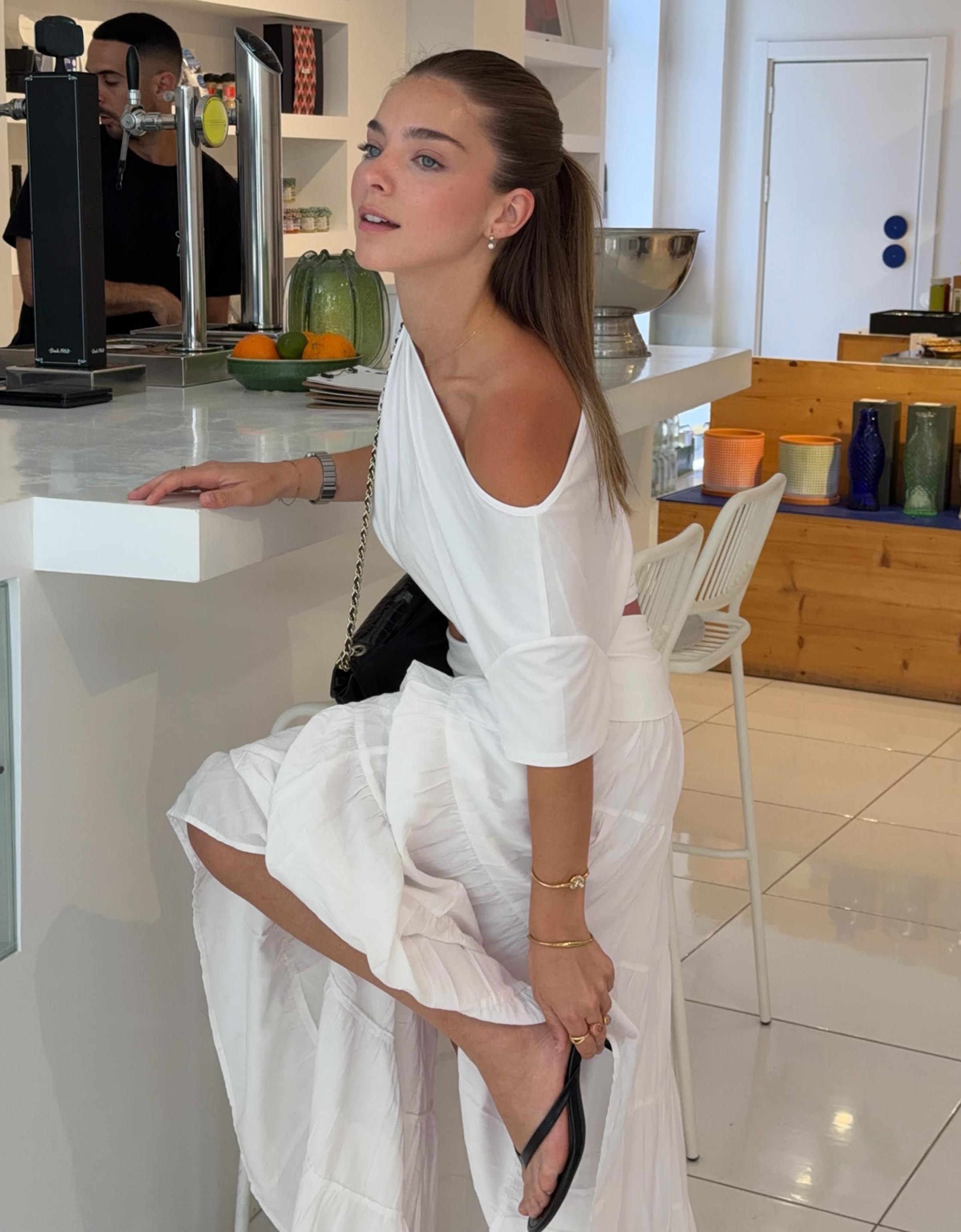 Fold-over waist midi skirt — White