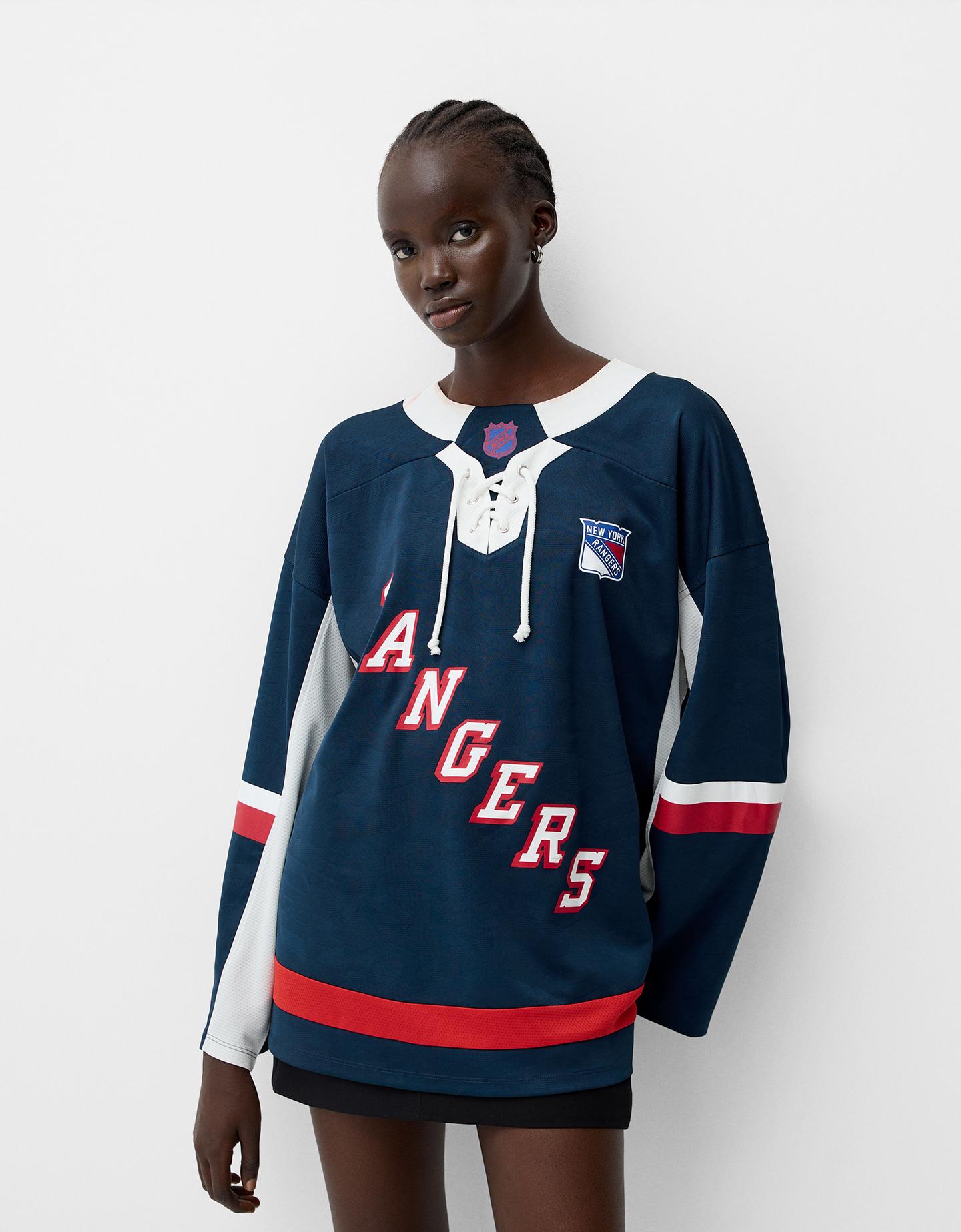 Bershka Camiseta Nhl Manga Larga Mujer M-L Marino