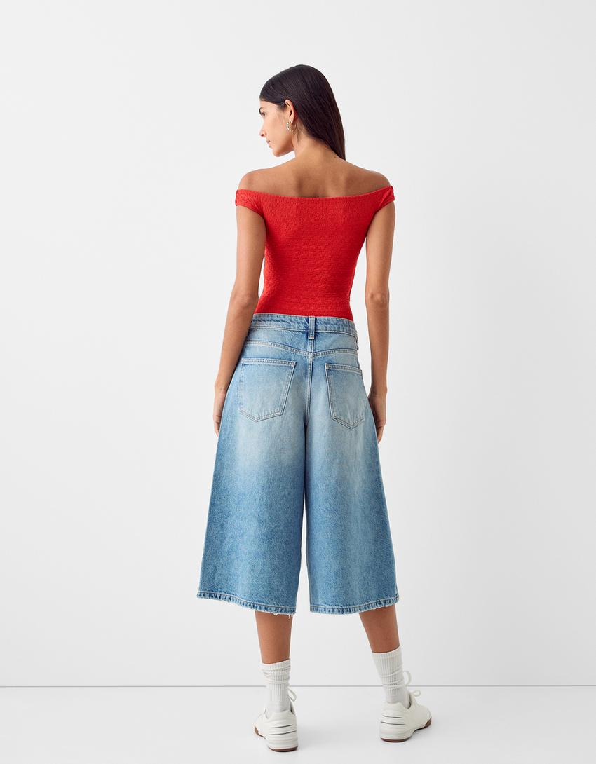 بودي بياقة باردو وملمس بارز-أحمر-1