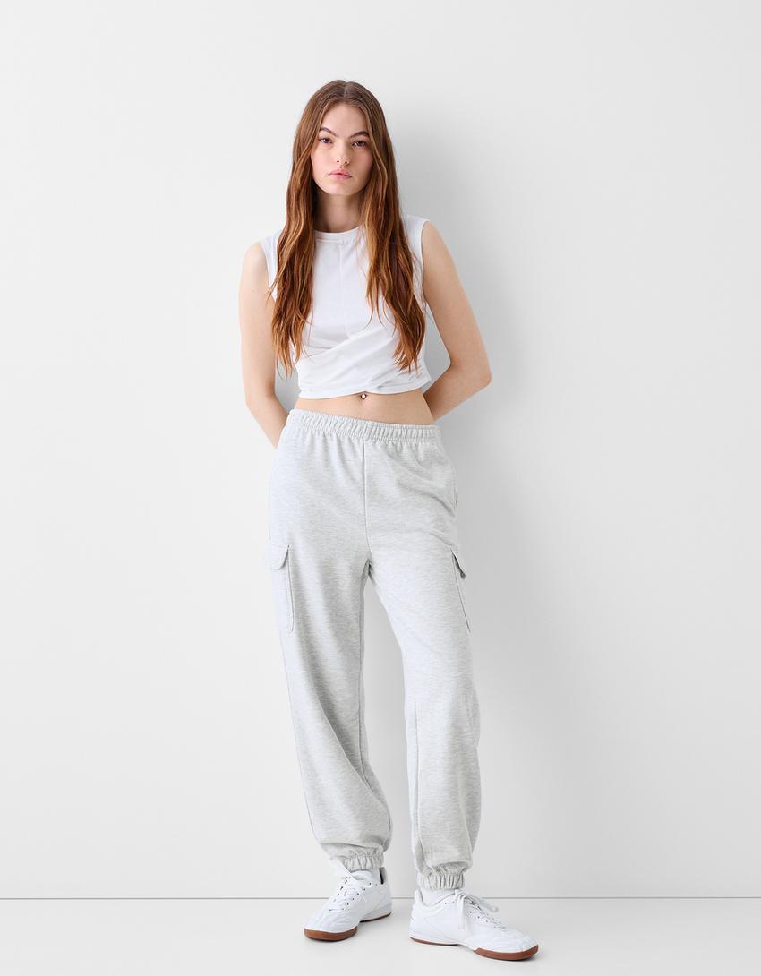 Penye kargo jogging fit pantolon-Gri-3