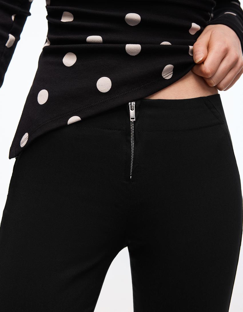 Pantaloni in bengalina con cerniera-Nero