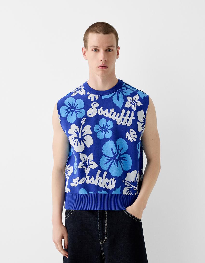 Gilet sans manches BERSSSHKA X SSSTUFFF amovible fleurs-Bleu-2