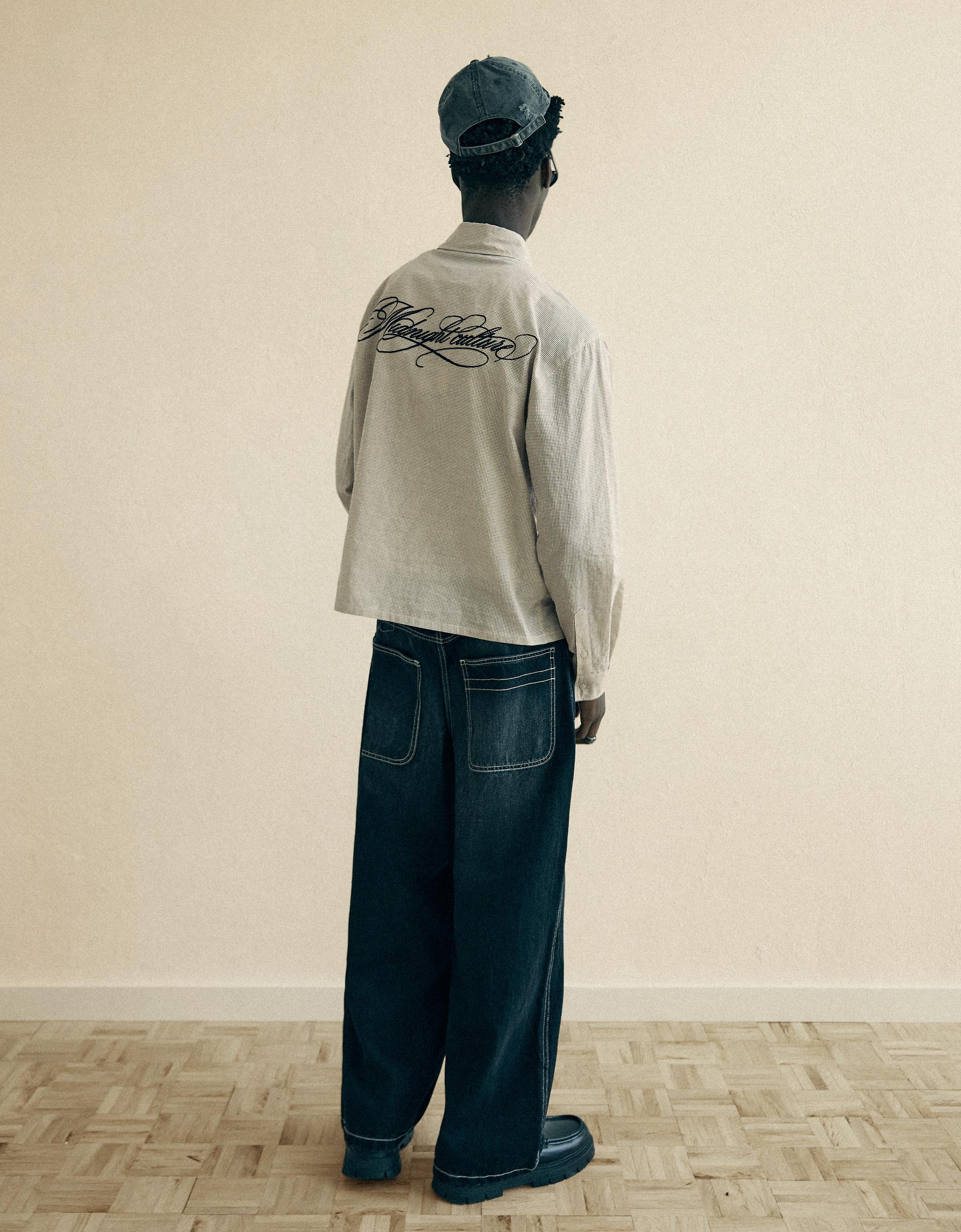 Long sleeve check print shirt — Beige