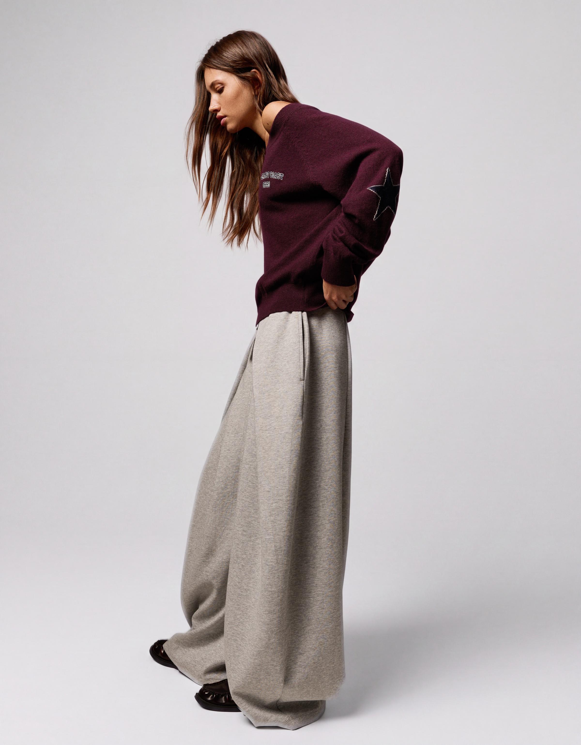 Graphic boat neck jumper — Burgundy