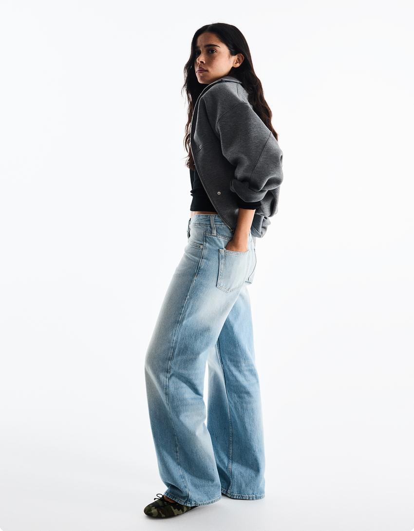 Düşük bel straight fit jean-Açık mavi