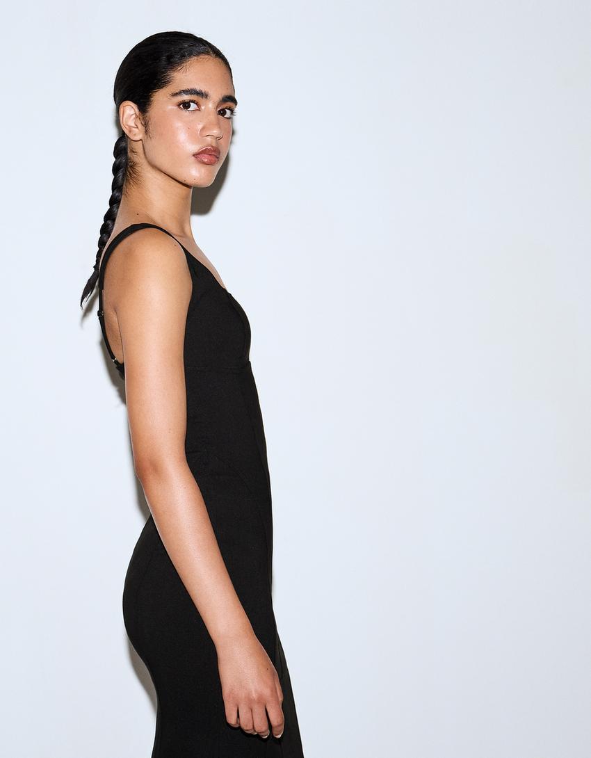 Bengaline strappy midi dress-Black