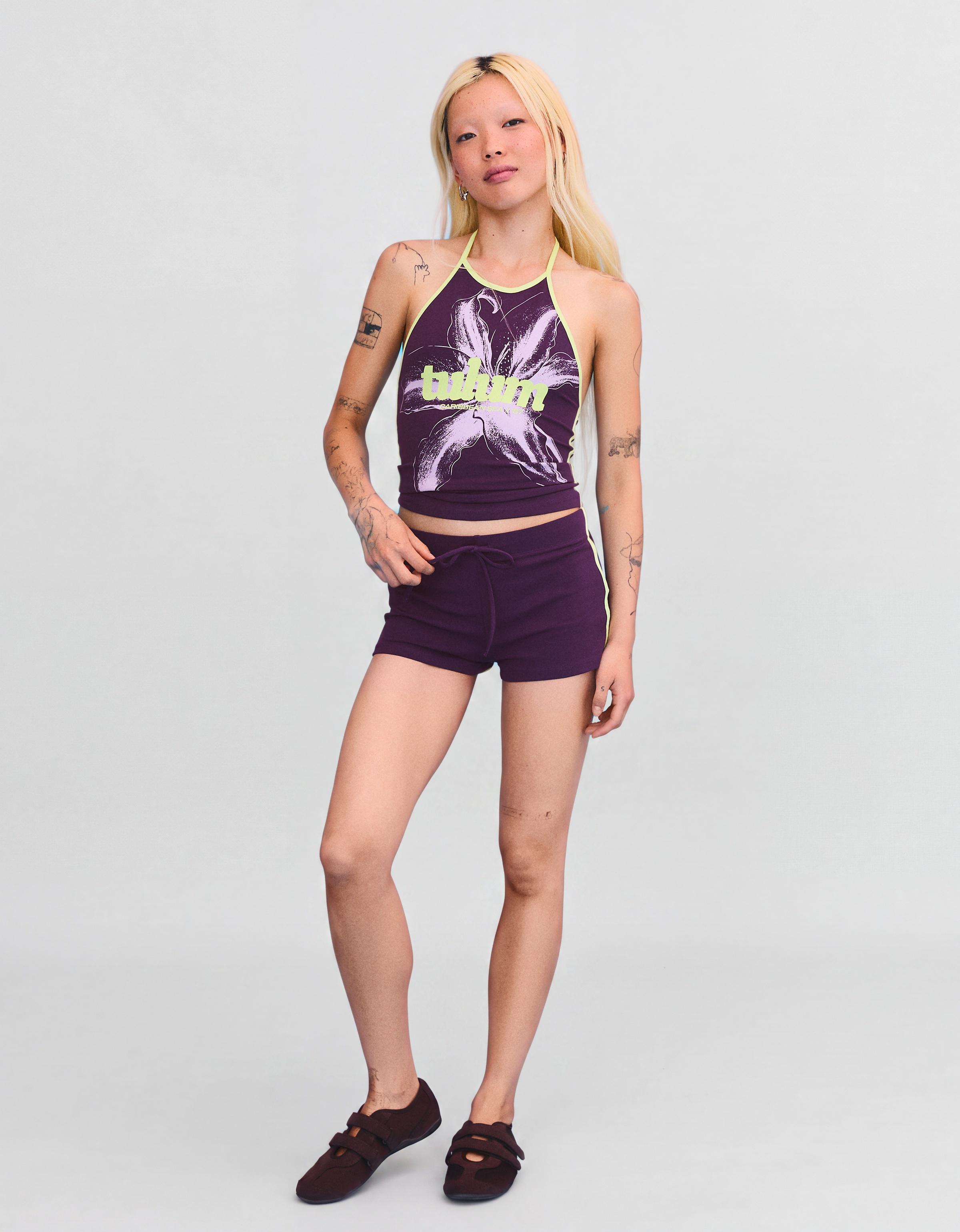 Contrast print halter top — Violet