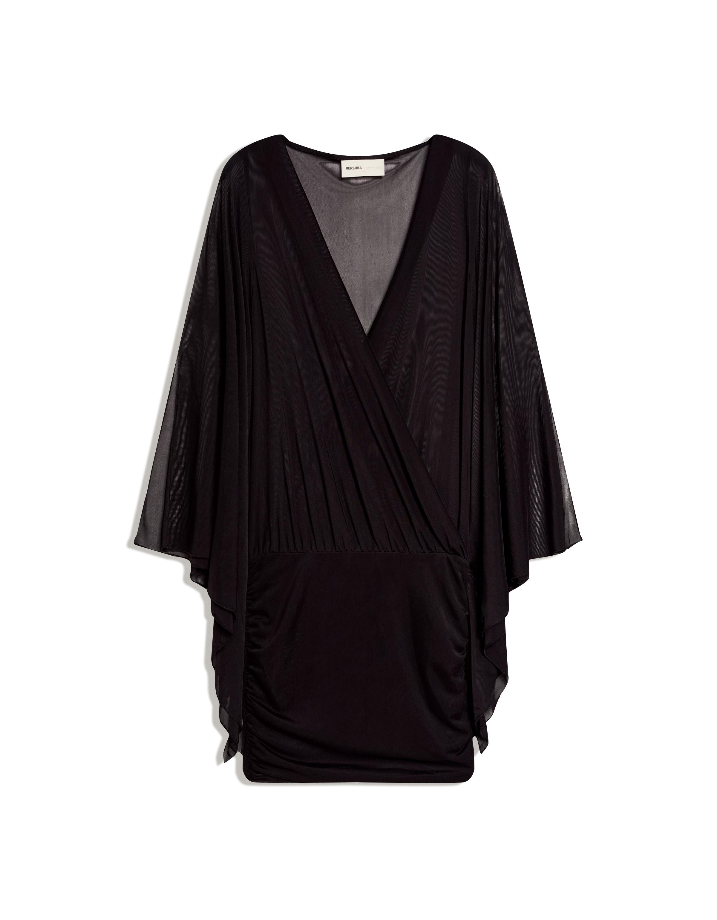 Mini cape sleeve dress — Black