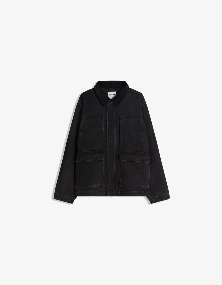 Jeansjacke mit Taschen-Schwarz