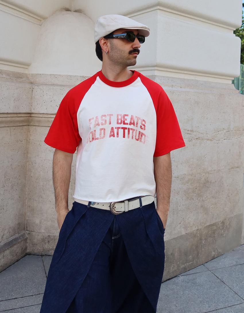Printed raglan T-shirt-Red