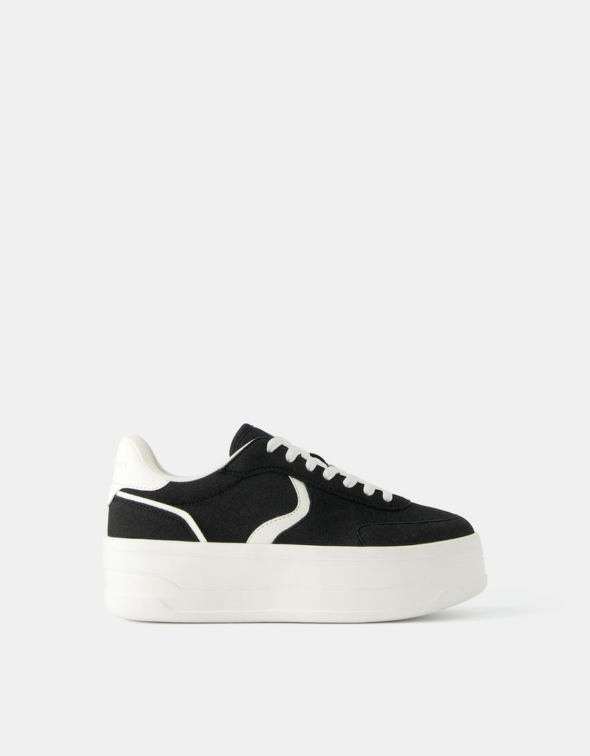 حذاء رياضي بنعل عال متباين-أسود-5