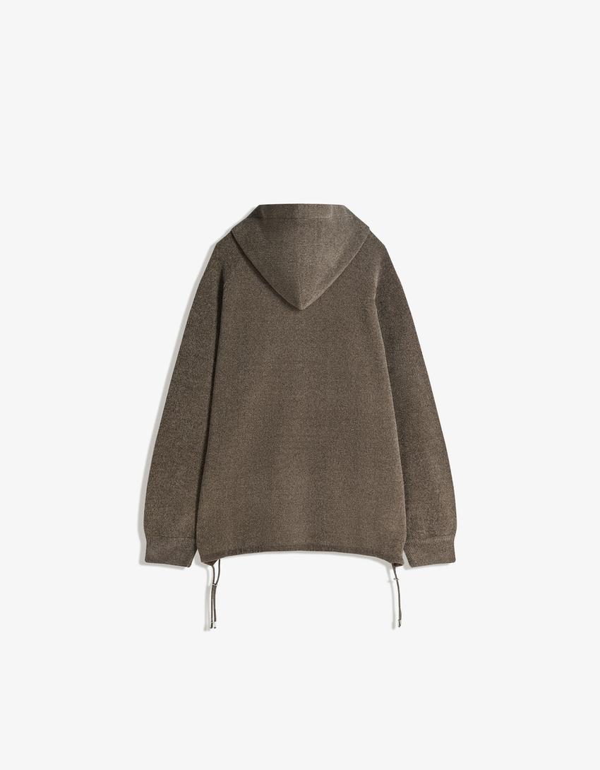 Pull zippé en chenille à capuche imprimé-Gris