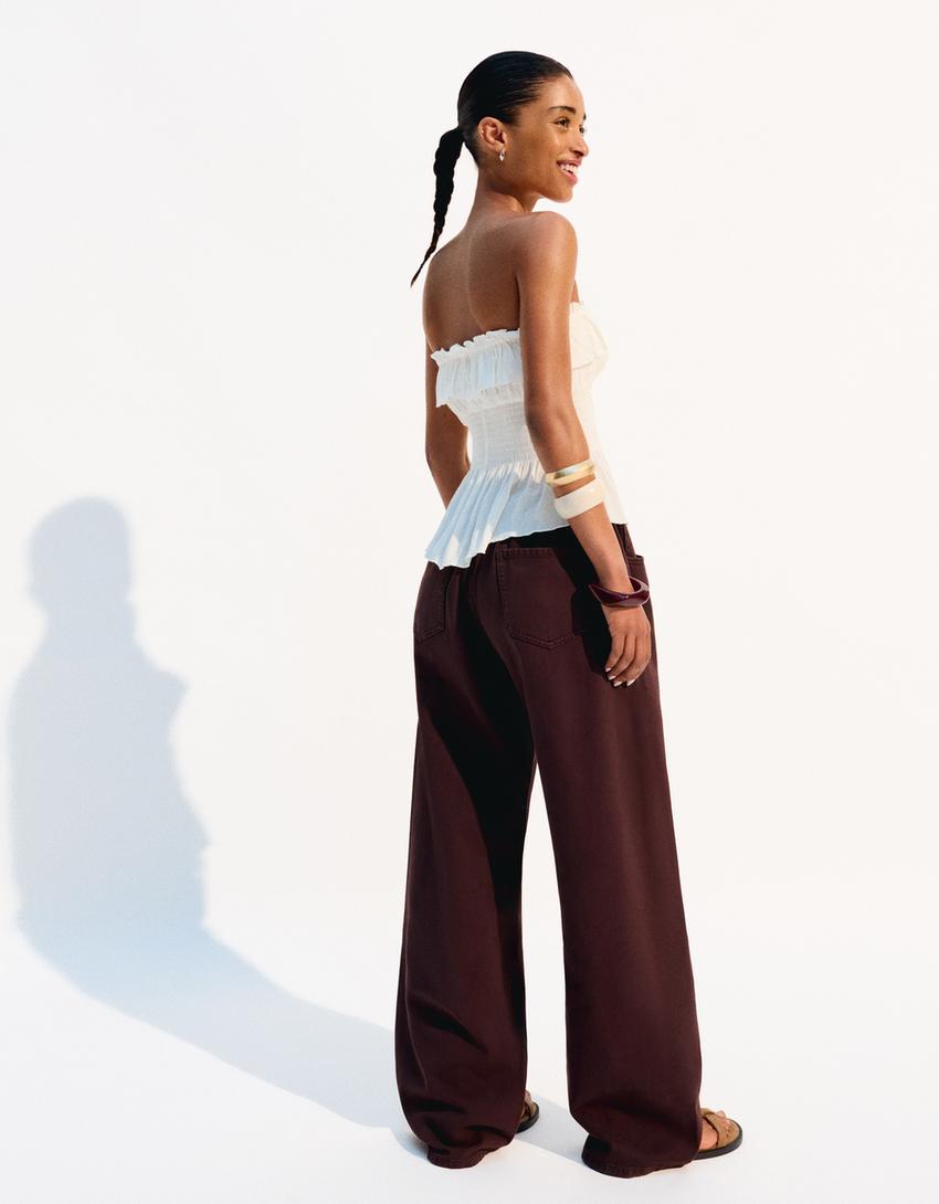 Jean wide leg léger-Marron-1
