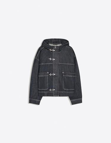 Denim jacket with hood and clasps — Navy 6