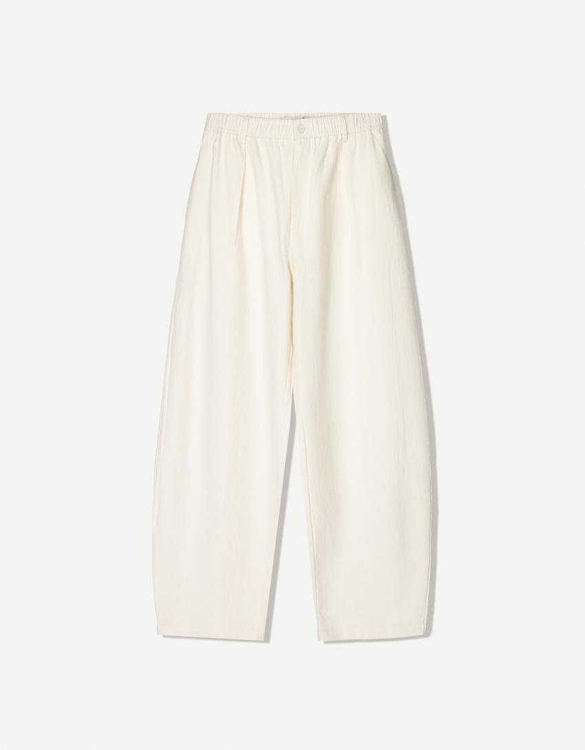 Tailored fit linen blend baggy trousers-Off white