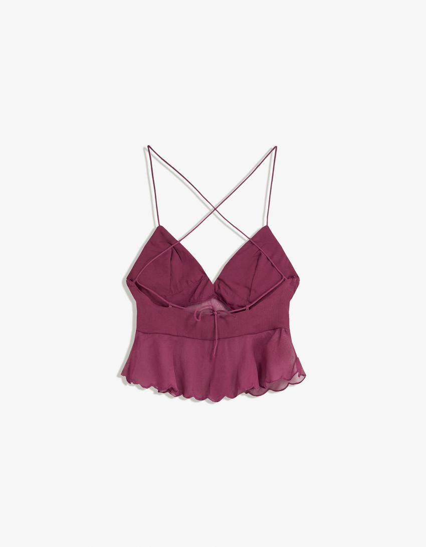 Geborduurde crop top met bandjes-Granaat
