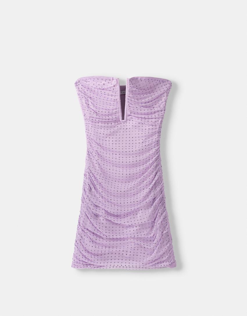 Vestido mini mesh franzido-Roxo-5