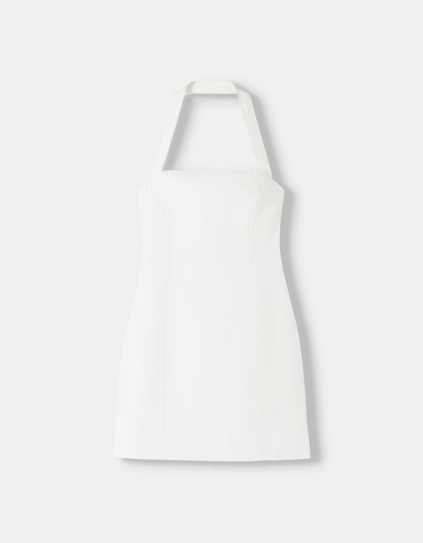 Vestido mini halter sarga-Créma-4