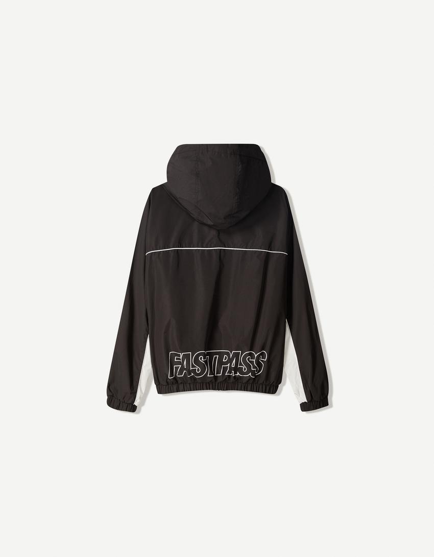 Blouson léger color block capuche-Noir