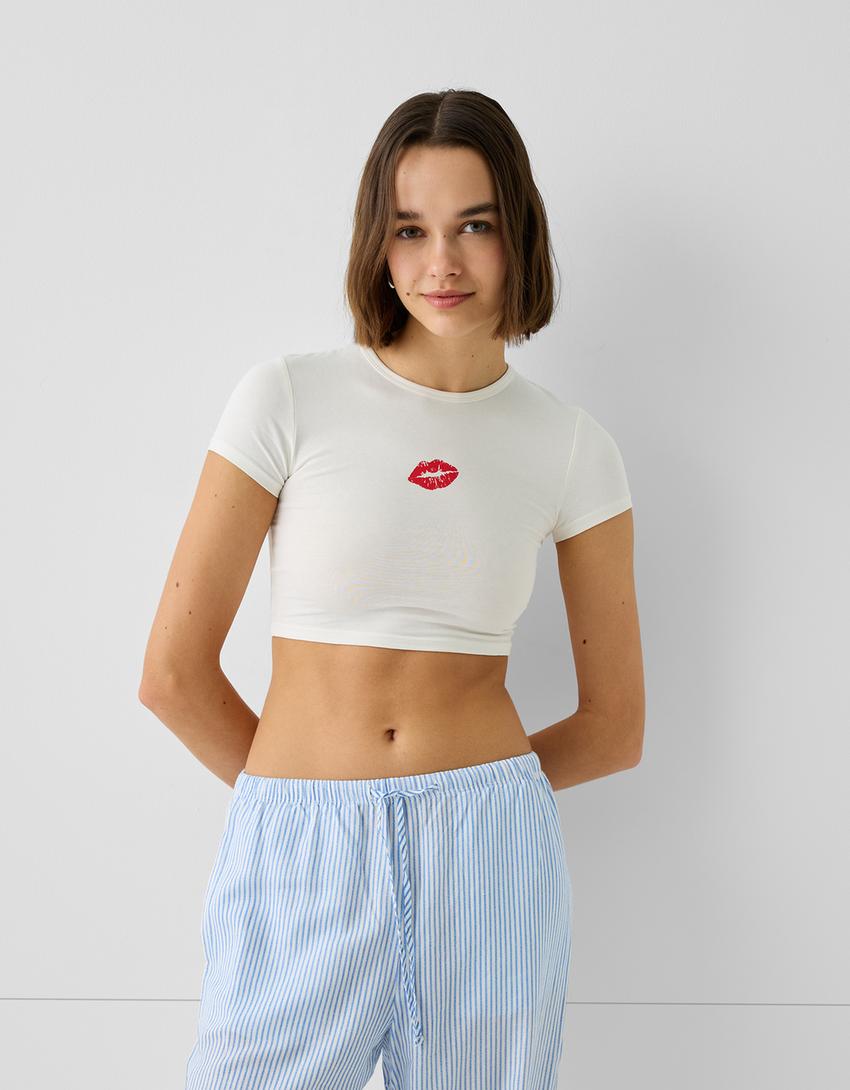 T-shirt manches courtes imprimé-Écru-1