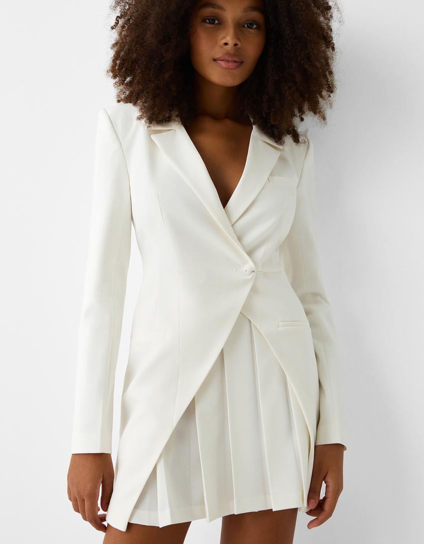 Robe blazer tailoring plissée-Blanc cassé-2