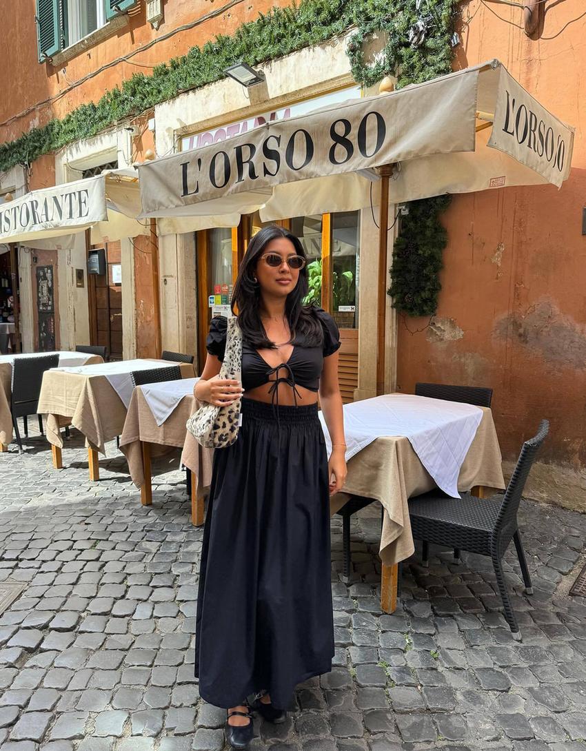 قميص بوبلين بأكمام قصيرة وأربطة-أسود-3