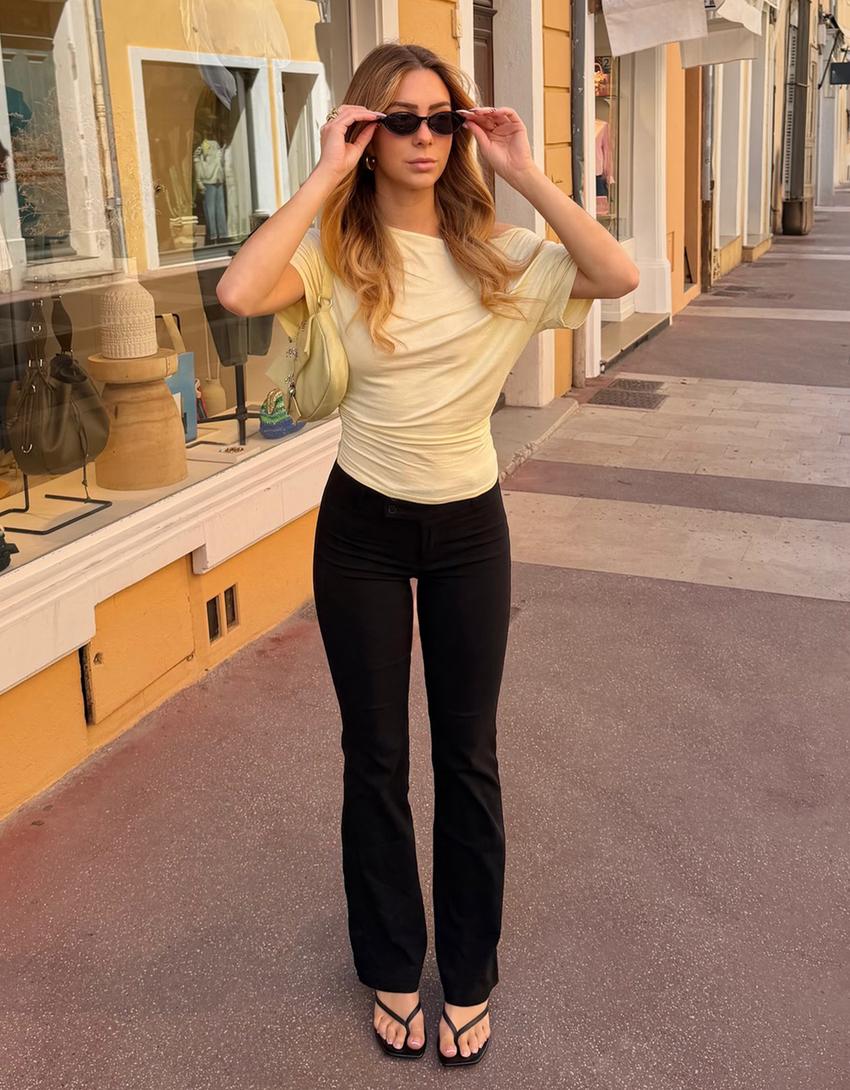 Asymmetric short sleeve T-shirt-Yellow