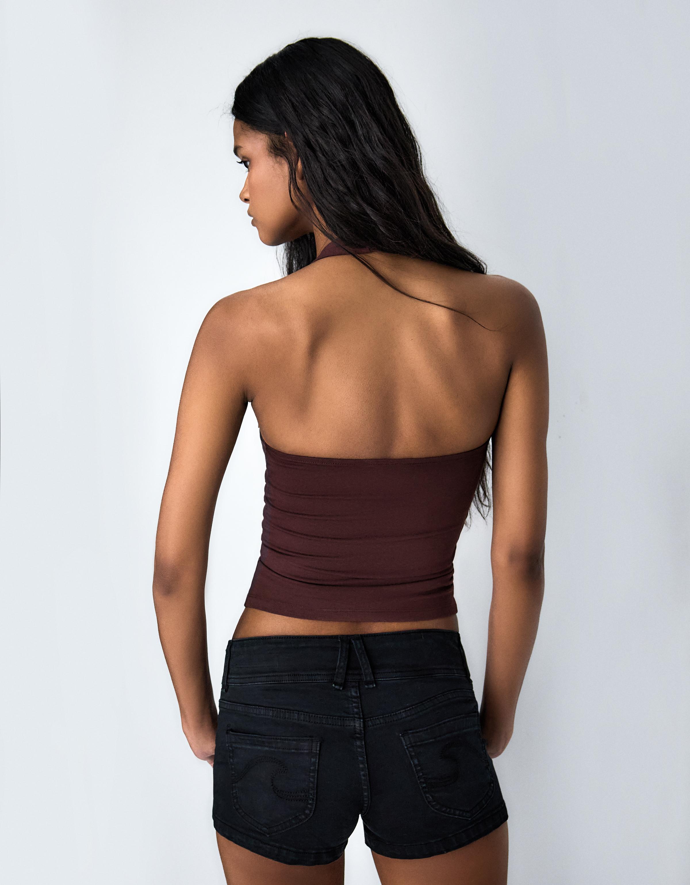 Halter yaka düğmeli bluz - Görsel 16