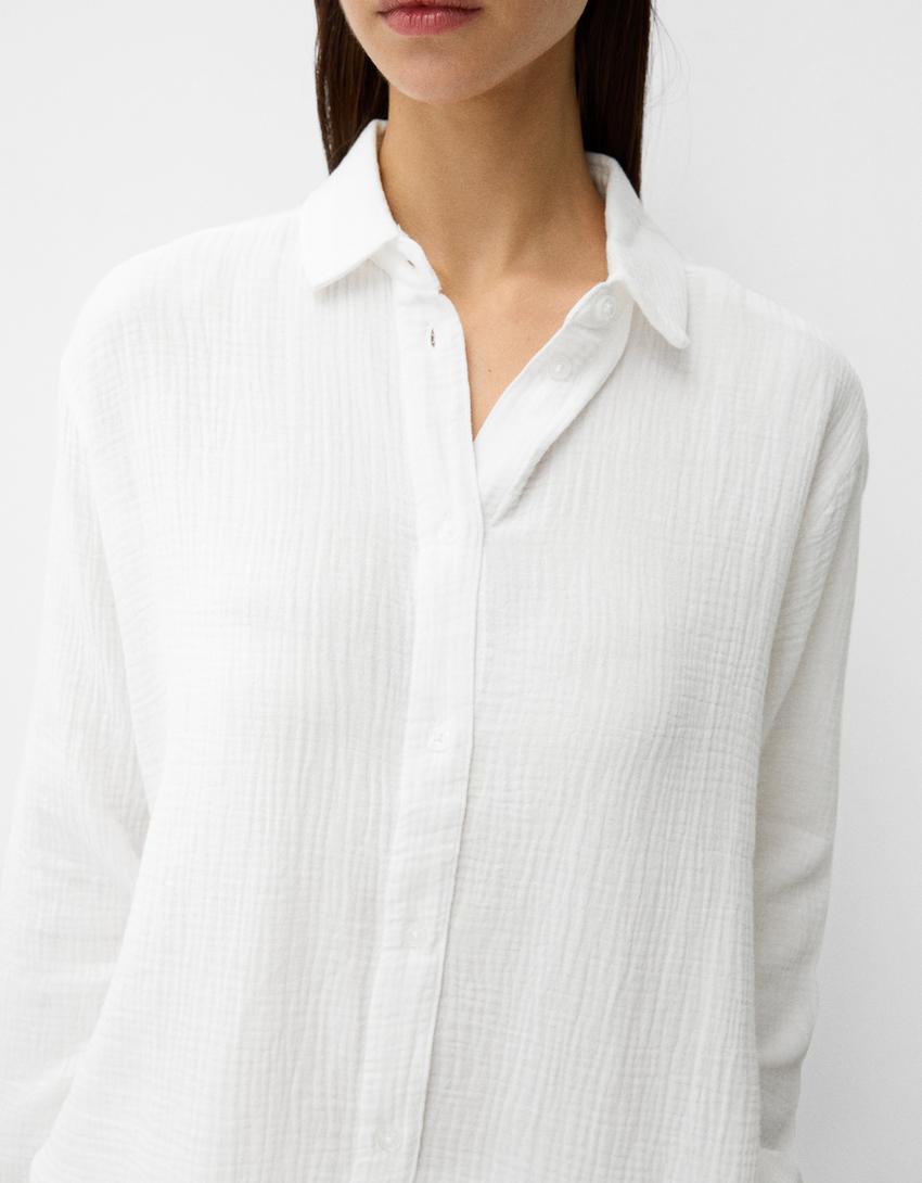 Chiffon shirt and trousers set-White-3
