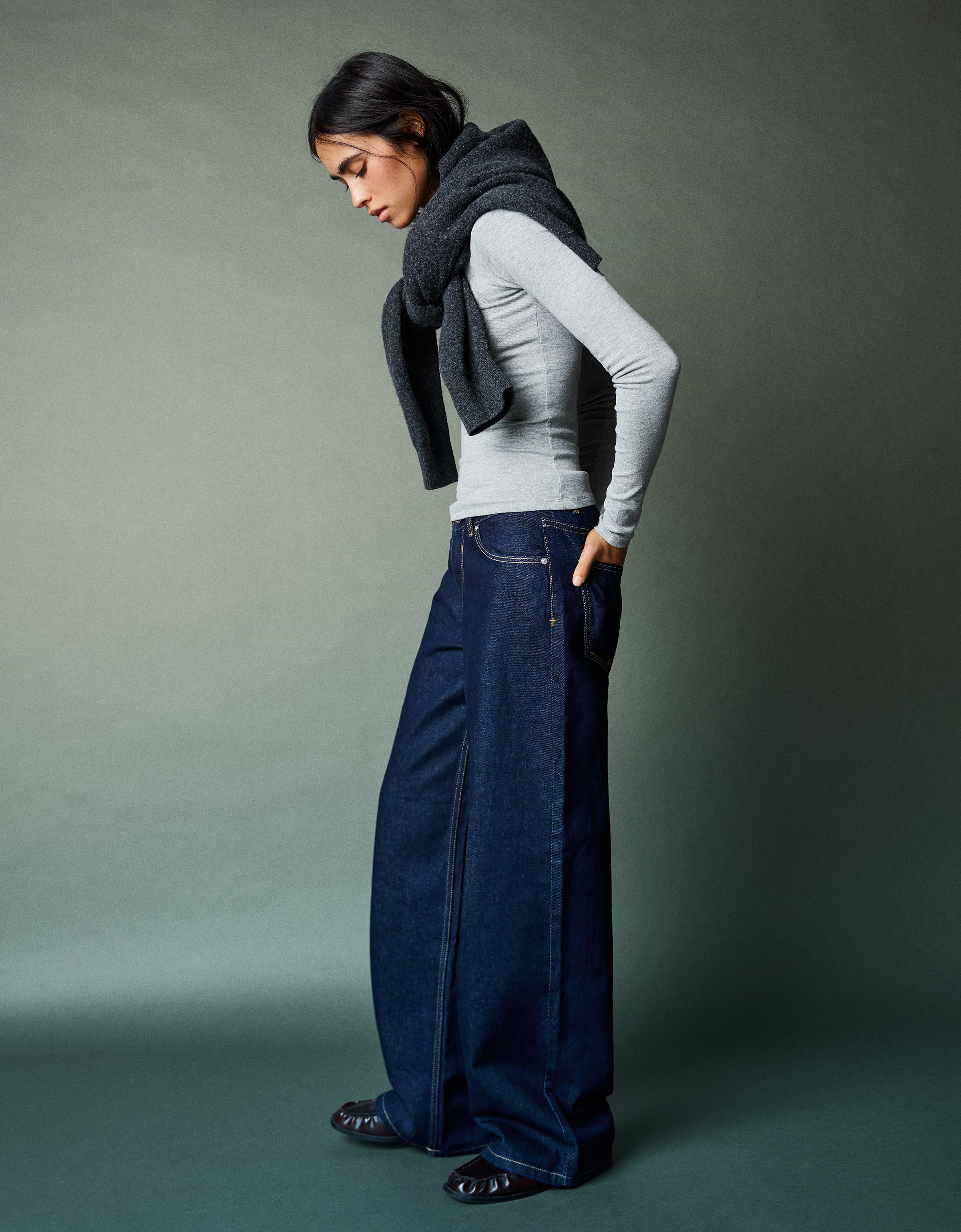 Bershka Boyfriend-Jeans Damen 32 Marinenblau