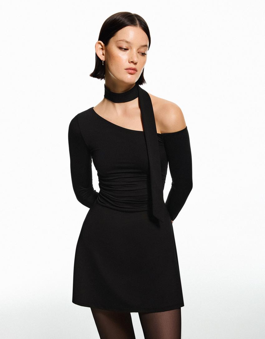 Mini dress with long sleeve and scarf detail - Dresses and Jumpsuits - Women | Bershka Mini dress with long sleeve and scarf detail - Dresses and Jumpsuits - Women | Bershka